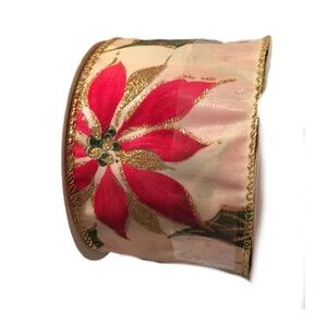 Festive Floral Ribbon with Gold Accents